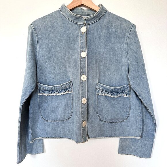 Women's SELVA NEGRA Size S Lucille Jacket, Sea Salt Pockets Ruffle $300 - Picture 1 of 16